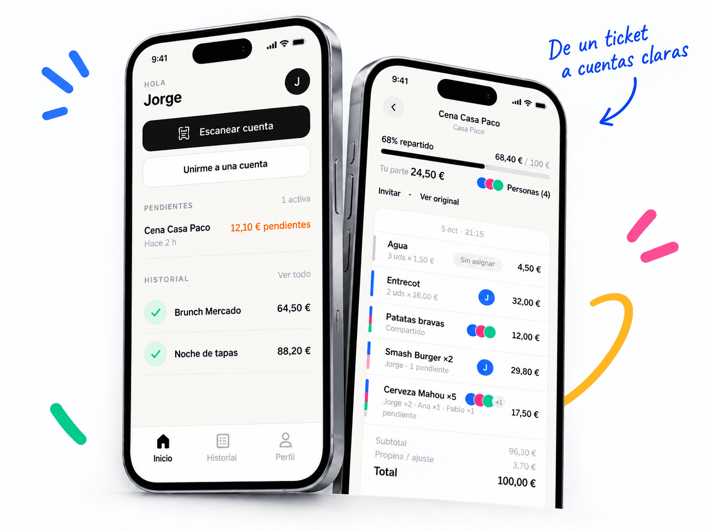 PICK muestra el ticket del grupo y cómo se reparten sus productos.